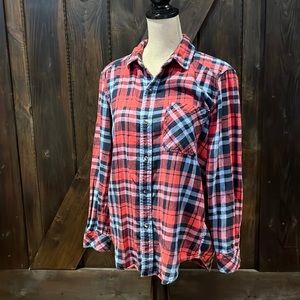 TNA soft plaid long sleeve button down oversized top